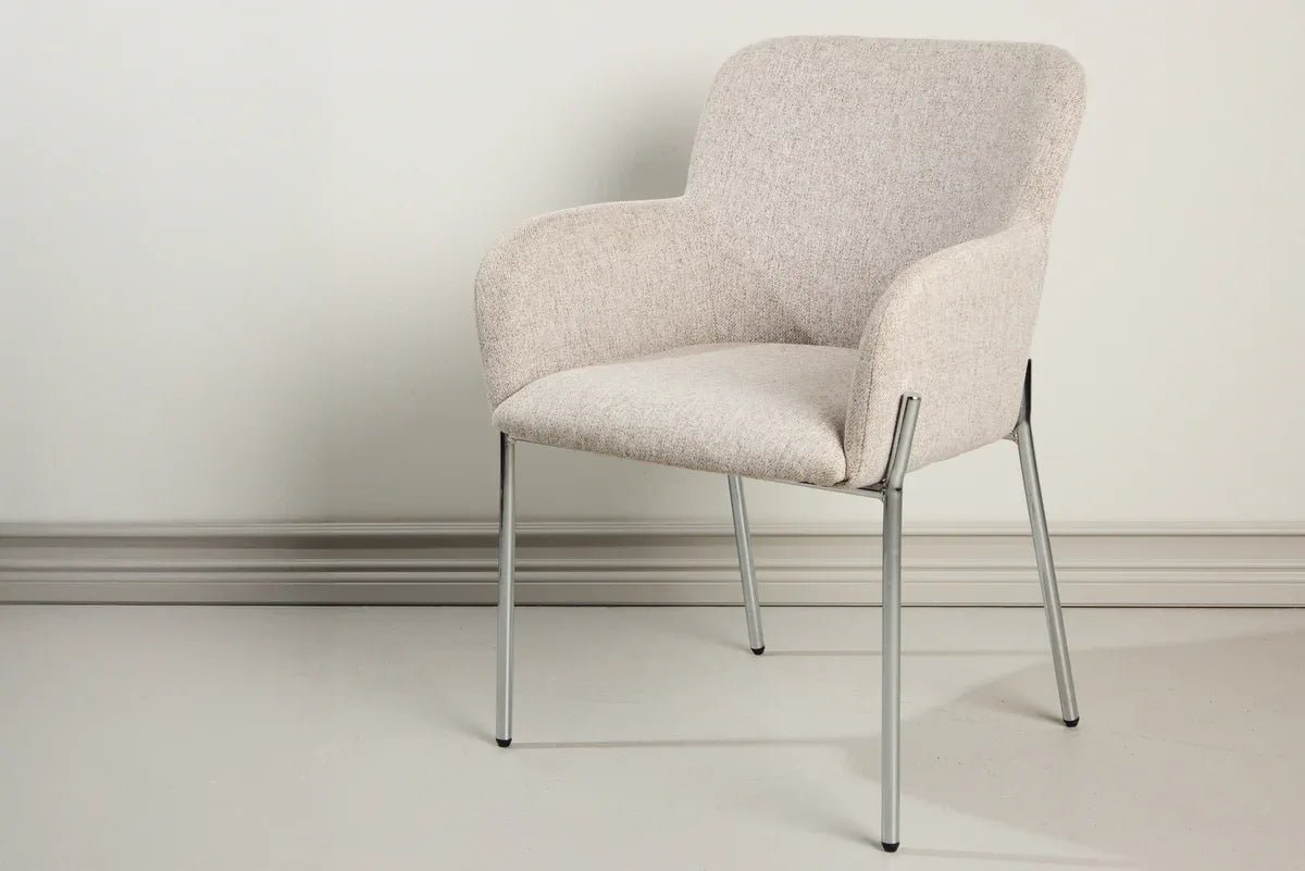 Venture Design Vato Matstol – Beige Tyg med Kromad Stålram