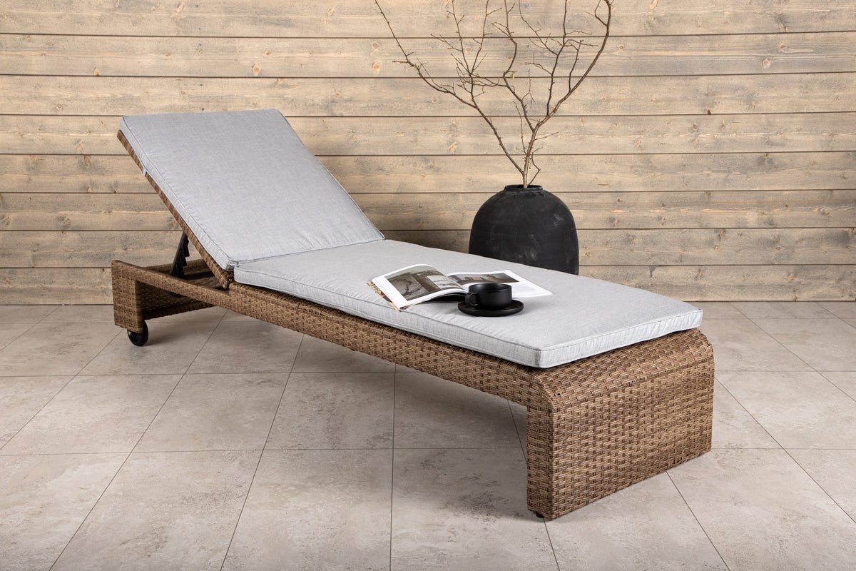 Venture Design London Solsäng Natur – Justerbart ryggstöd, hjul & vit dyna