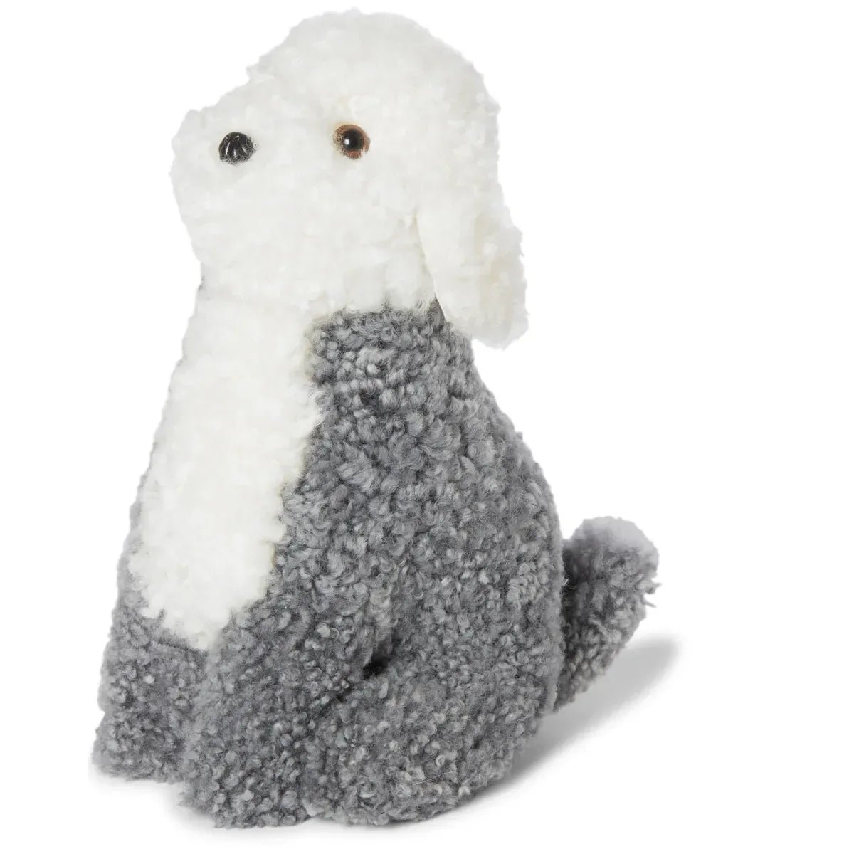 Skinnwille Curly Snowy hund – Grå/Vit mjukisdjur i äkta lockigt fårskinn