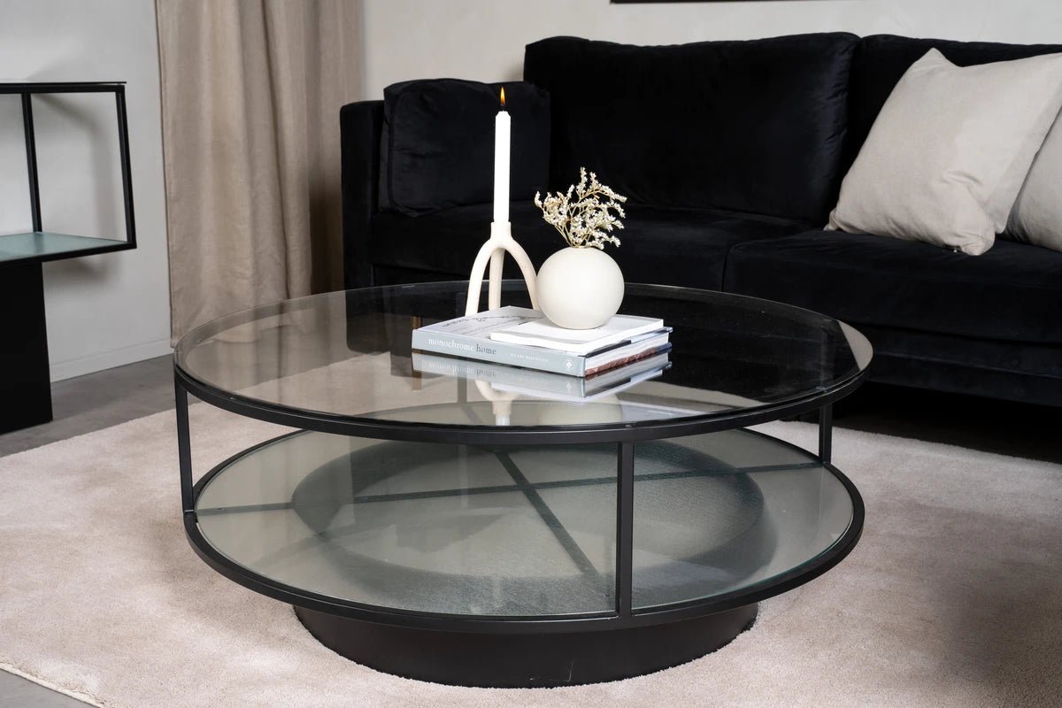 Venture Design Falsterbo Soffbord Svart – Runt Glasbord med Metallram