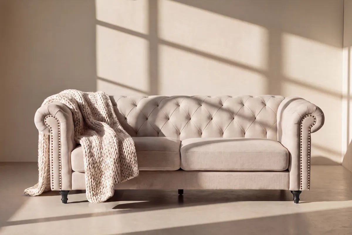 Venture Design Velvet 3-sits soffa Beige - klassiska Chesterfield-soffan