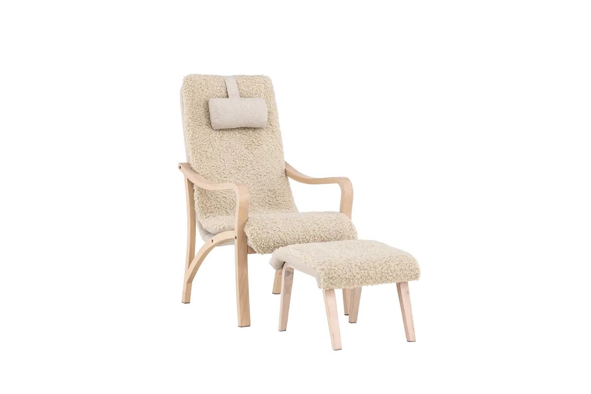Venture Design Fårö Fåtölj Ljusbrun – Skandinavisk Design med Fotpall och Nackkudde (Kopia)